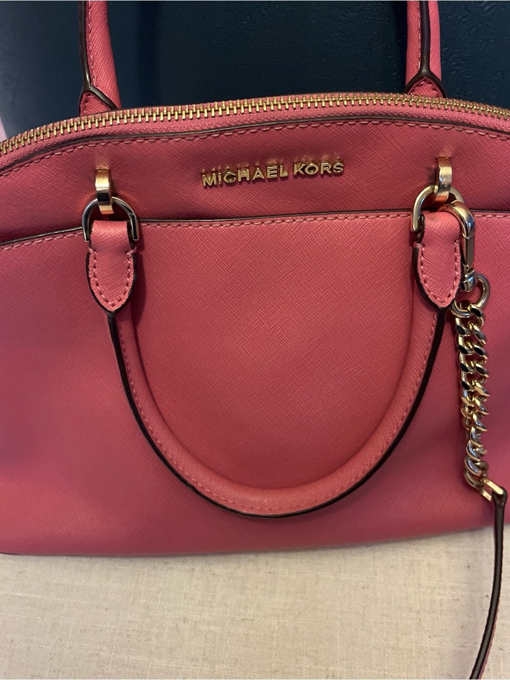 Michael Kors Coral Pink Saffiano Satchel with Gold Hardware